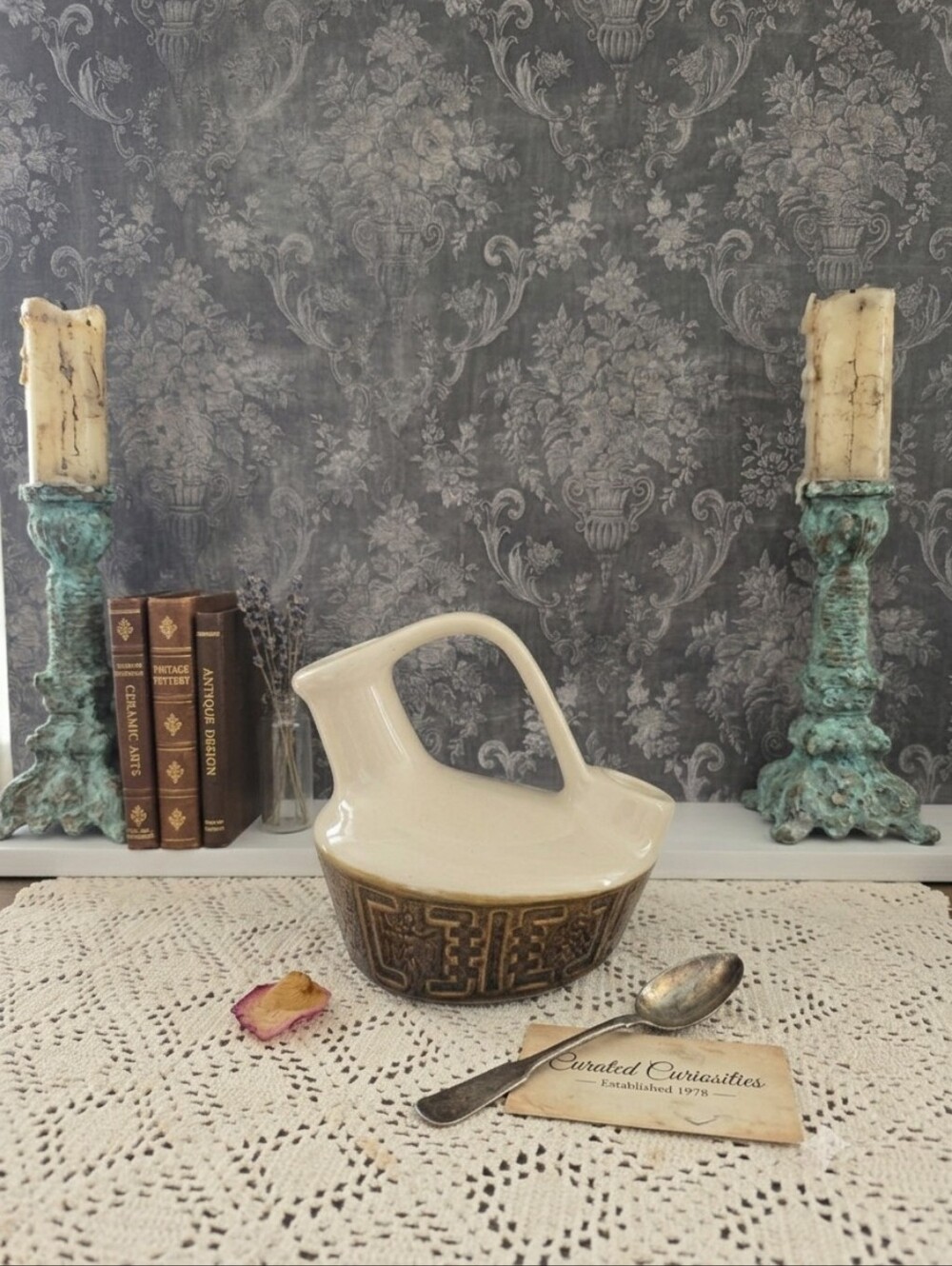 Vintage Two-Tone Ceramic Botijo | Double Spout Pitcher